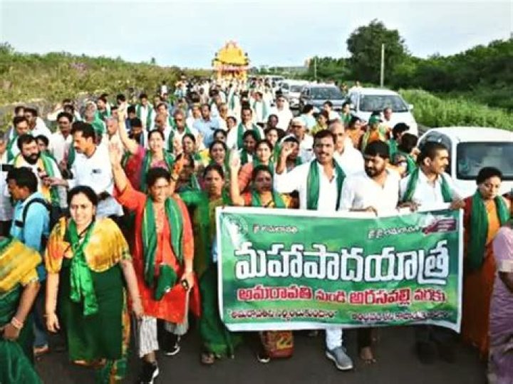 
Amaravati farmers launch Padyatra against trifurcation 