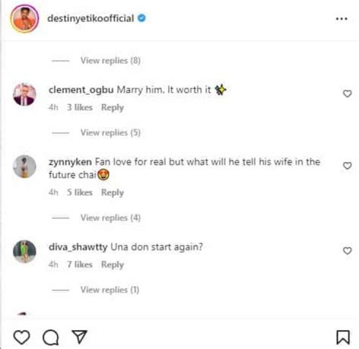 
“Marry Him It’s Worth It”, Uche Ogbodo, Others React As Destiny Etiko’s Fan Tattoos Her Full Name On His Hand 